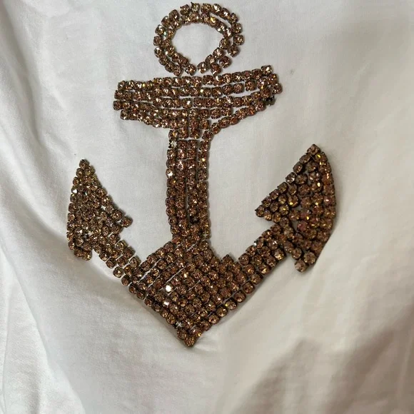 Nautical Twisted Heart Hoodie White Anchor Jeweled Gold Embellished Zip Hoodie - Picture 2 of 9